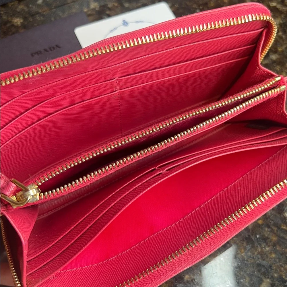 Prada Saffiano Bow Leather Zip Wallet